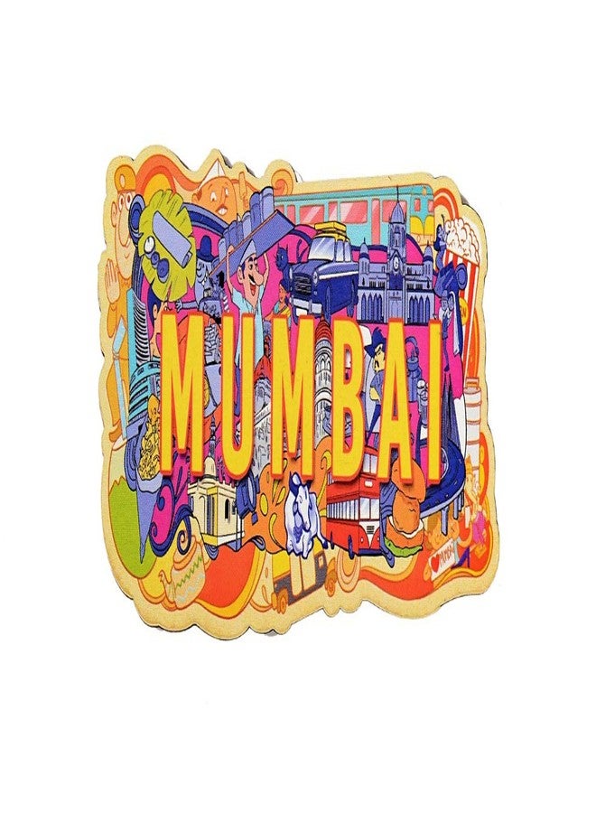 SkyWalker India Souvenir Wooden MDF Mumbai Fridge Magnet (Multicolour)